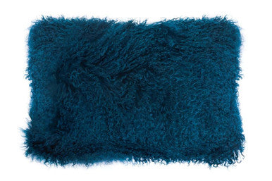 Real Mongolian Fur Teal Rectangular Cushion