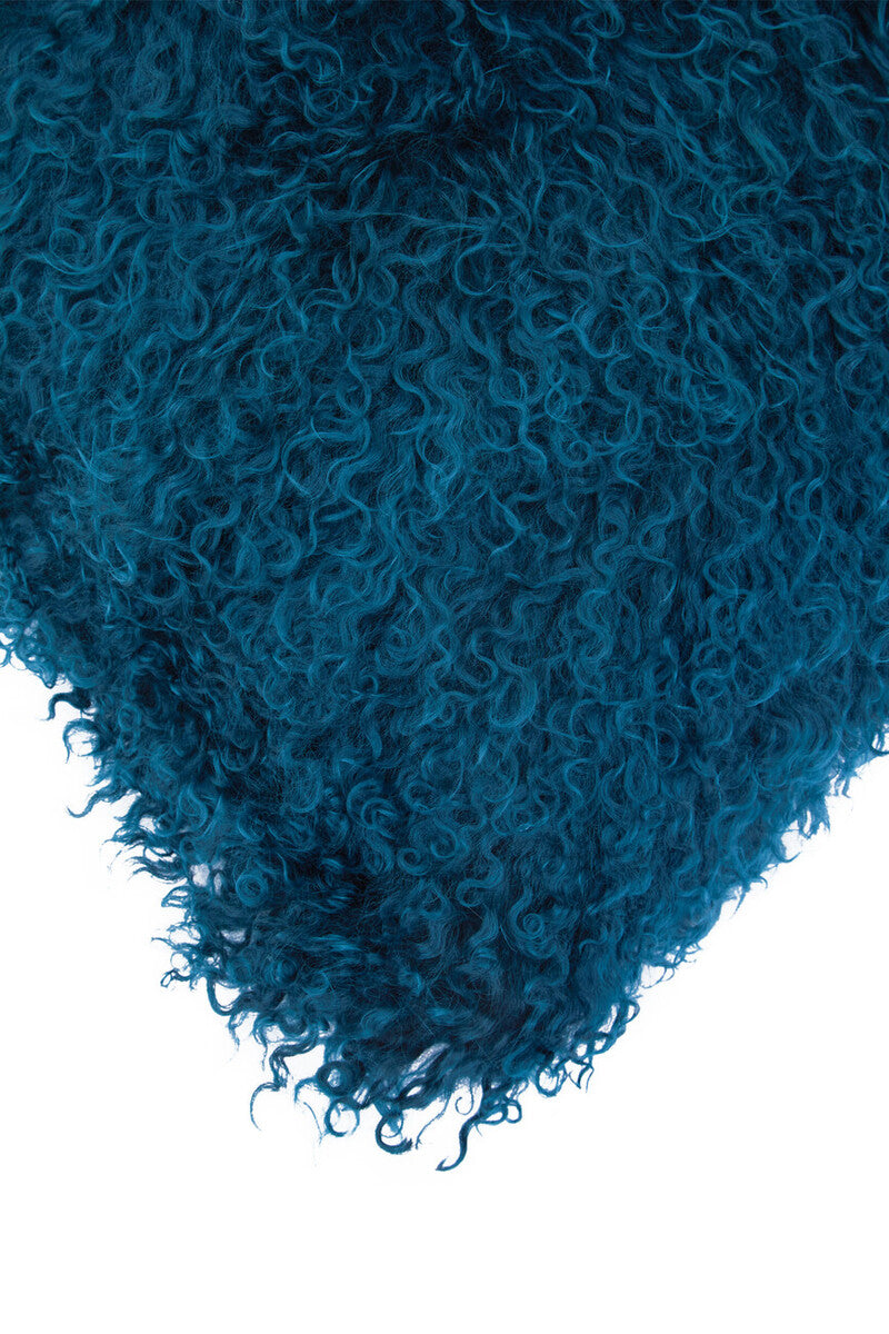 Real Mongolian Fur Teal Rectangular Cushion
