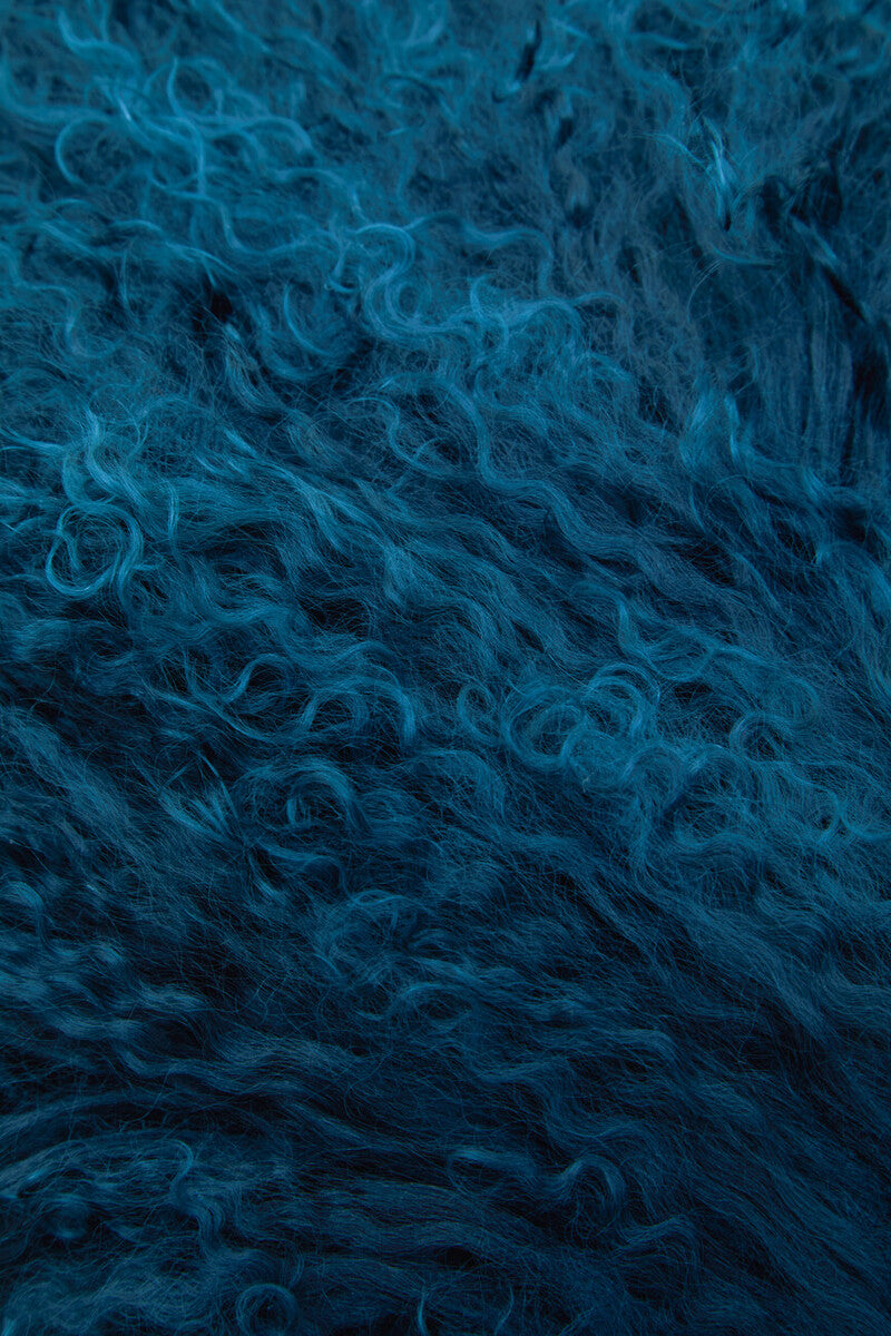 Real Mongolian Fur Teal Rectangular Cushion