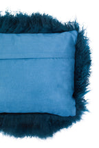 Real Mongolian Fur Teal Rectangular Cushion