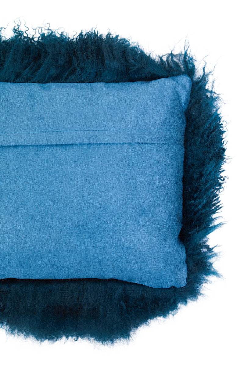 Real Mongolian Fur Teal Rectangular Cushion