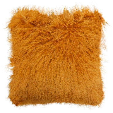 Real Mongolian Fur Ochre Square Cushion