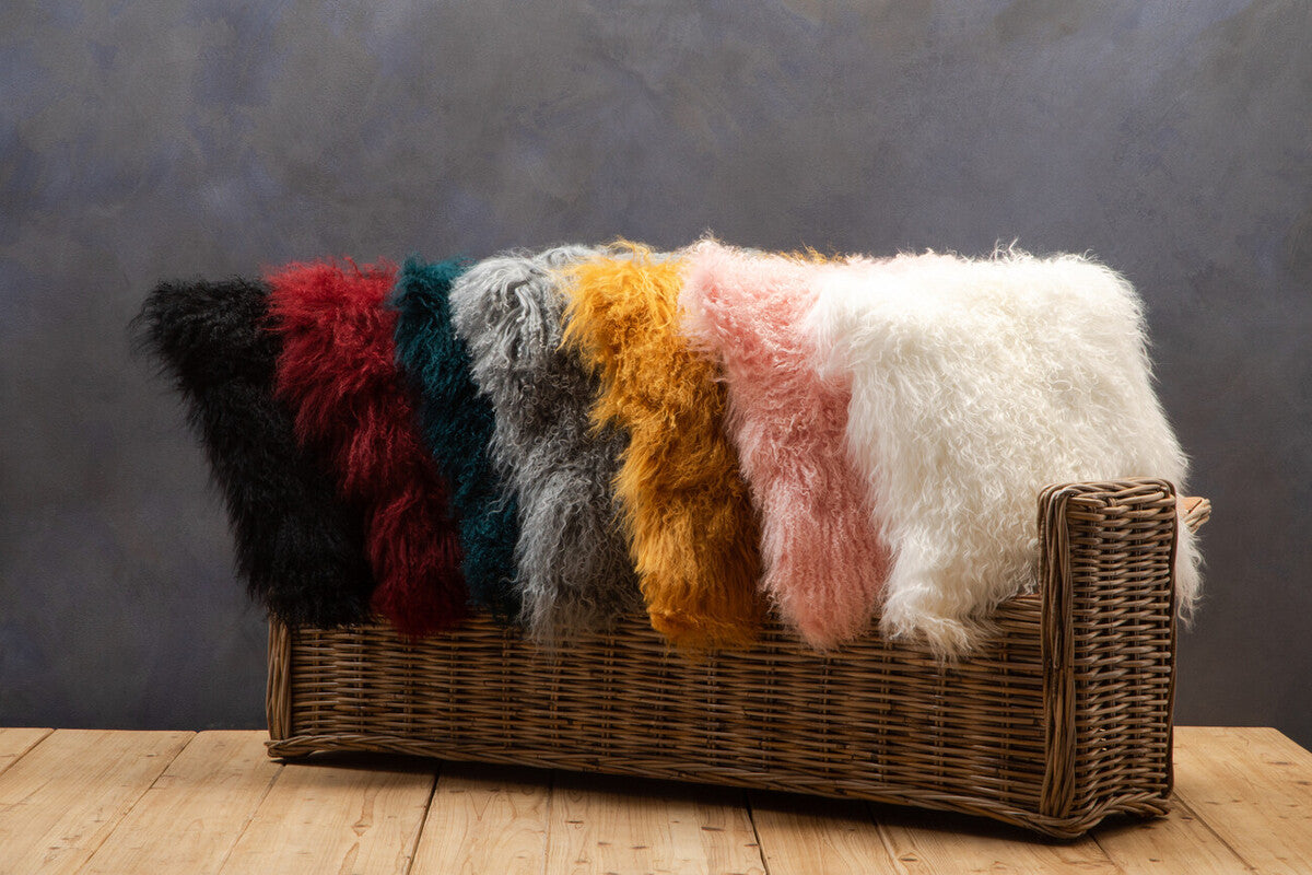Real Mongolian Fur Ochre Square Cushion