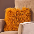 Real Mongolian Fur Ochre Square Cushion