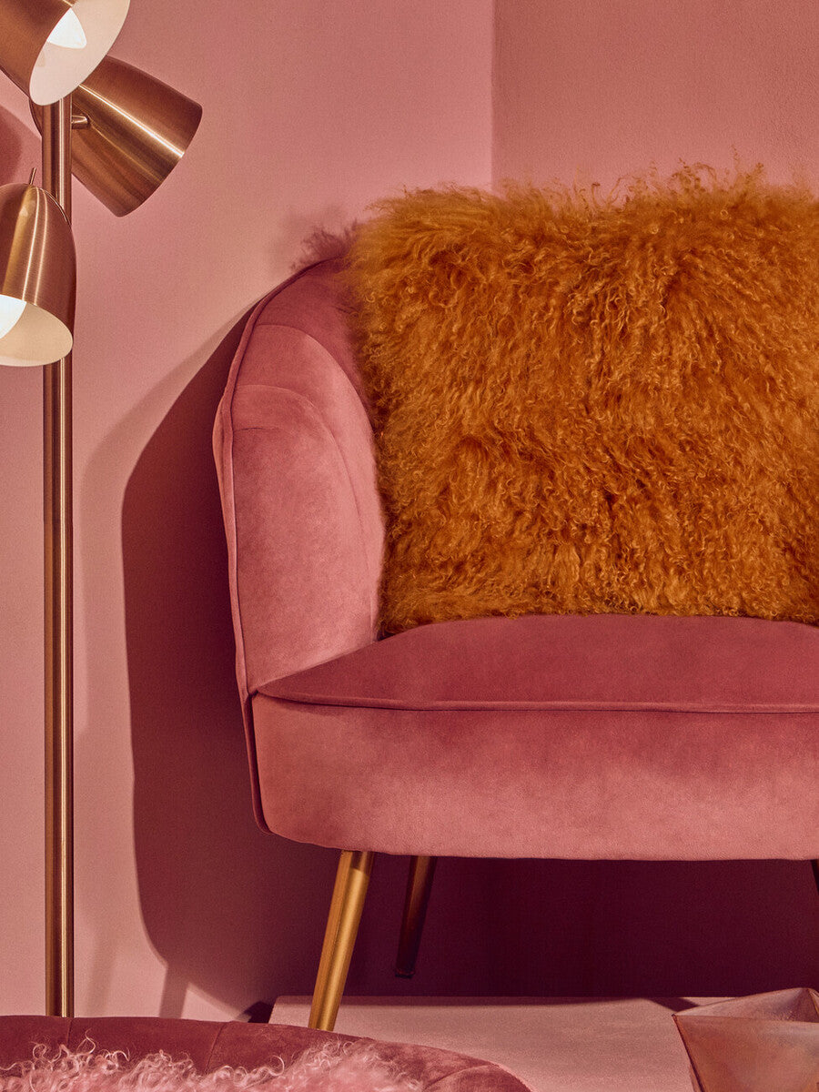 Real Mongolian Fur Ochre Square Cushion