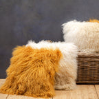 Real Mongolian Fur Ochre Rectangular Cushion