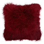 Real Mongolian Fur Maroon Square Cushion