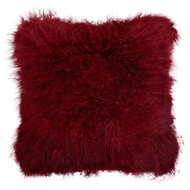 Real Mongolian Fur Maroon Square Cushion