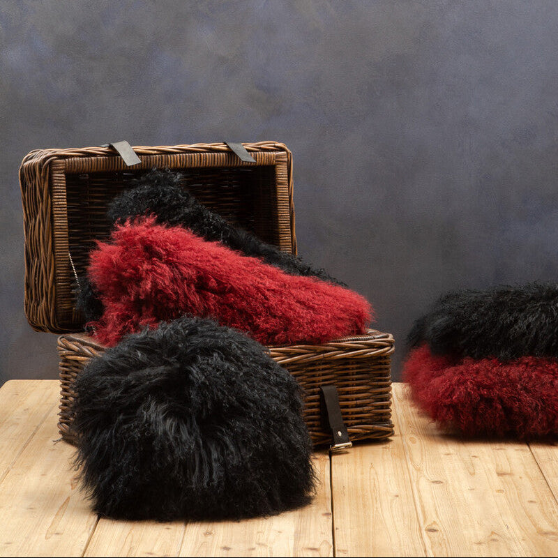 Real Mongolian Fur Maroon Square Cushion