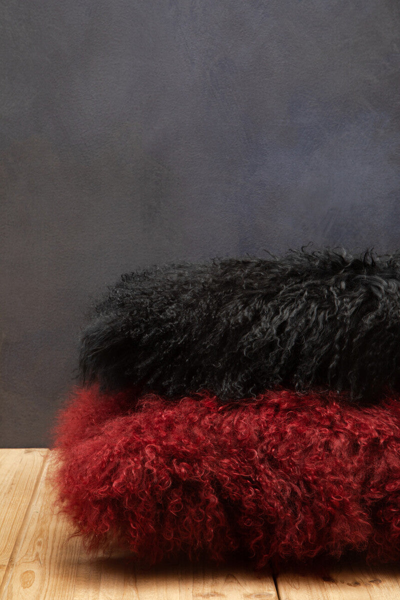 Real Mongolian Fur Maroon Square Cushion