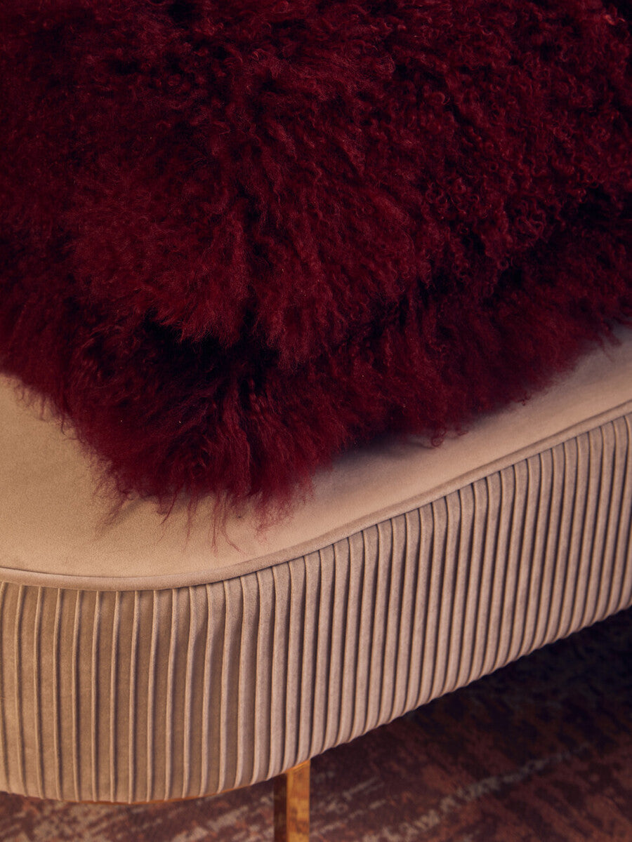 Real Mongolian Fur Maroon Square Cushion