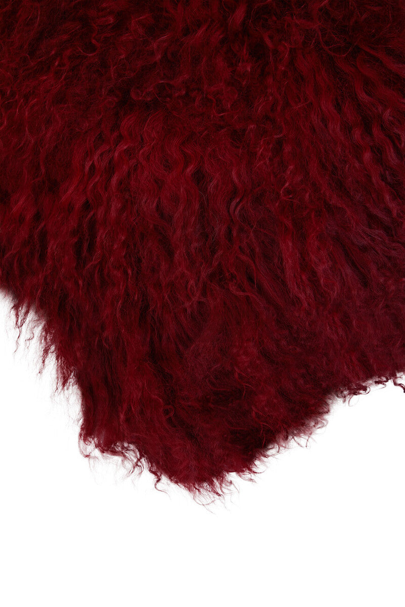 Real Mongolian Fur Maroon Square Cushion