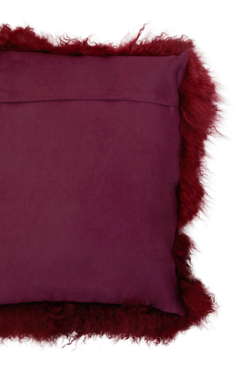 Real Mongolian Fur Maroon Square Cushion