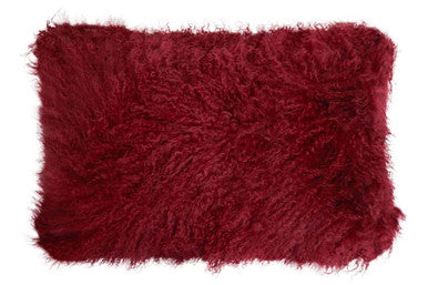 Real Mongolian Fur Maroon Rectangular Cushion