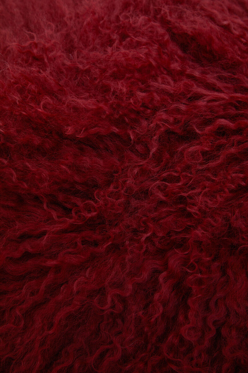 Real Mongolian Fur Maroon Rectangular Cushion