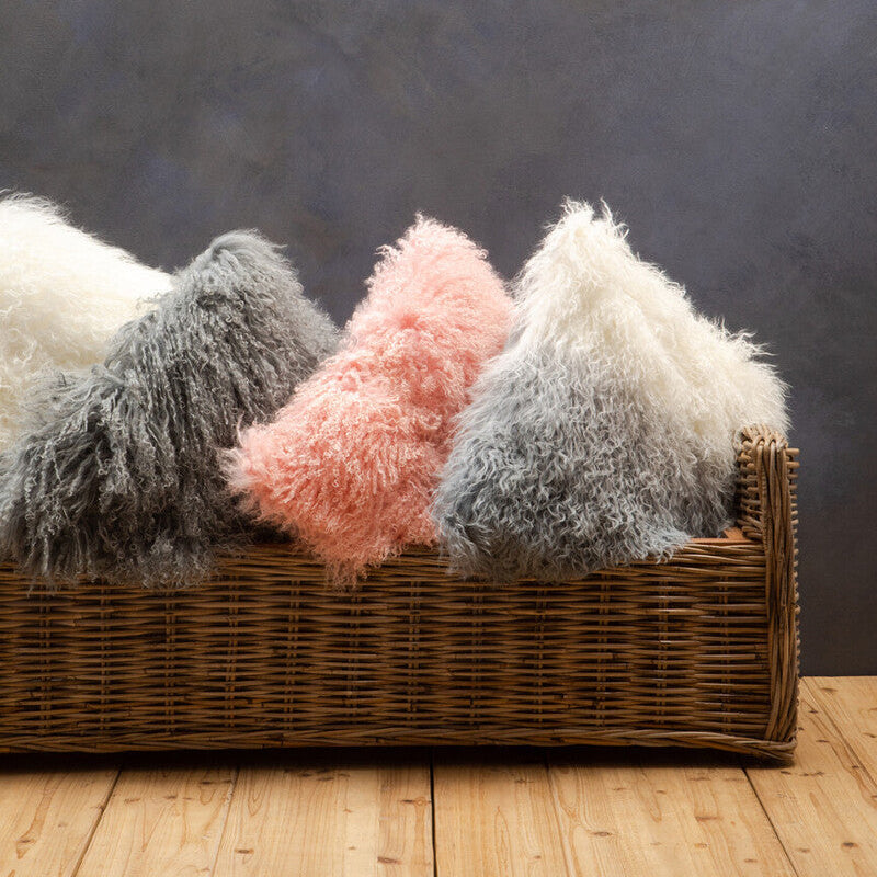 Real Mongolian Fur Grey Ombre Square Cushion