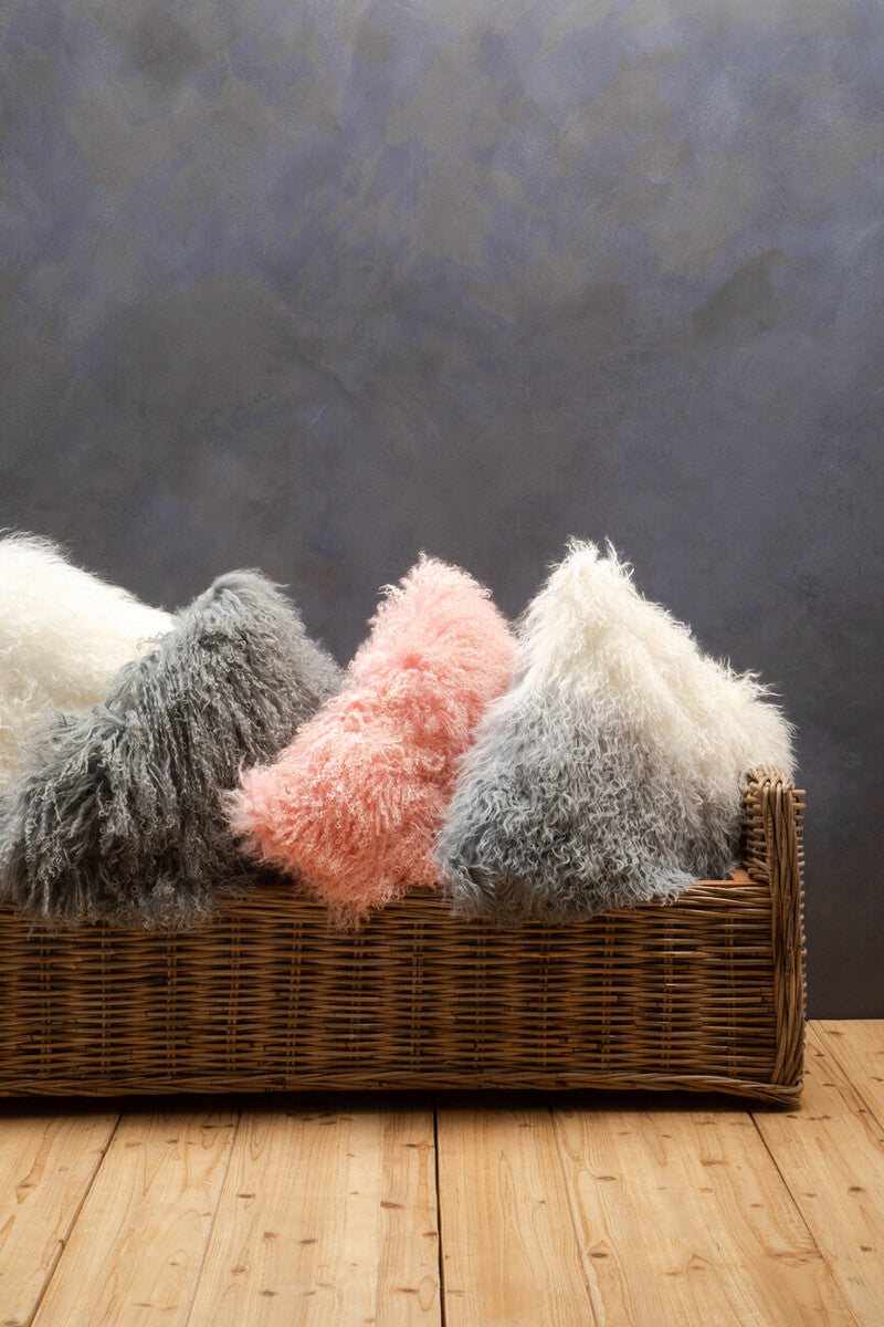 Real Mongolian Fur Grey Ombre Square Cushion