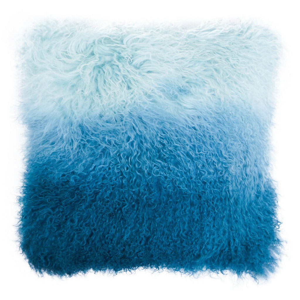 Real Mongolian Fur Blue Ombre Square Cushion