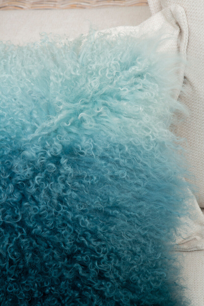Real Mongolian Fur Blue Ombre Square Cushion
