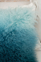 Real Mongolian Fur Blue Ombre Square Cushion