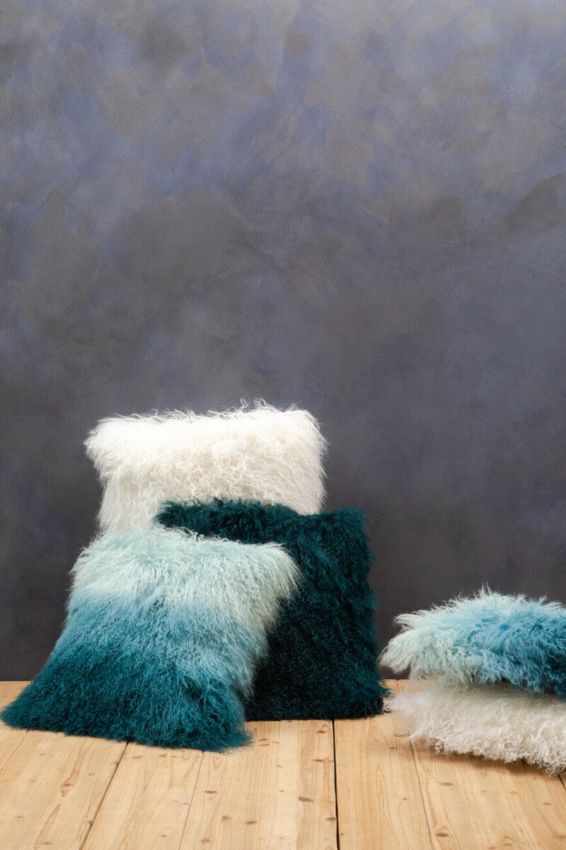 Real Mongolian Fur Blue Ombre Square Cushion