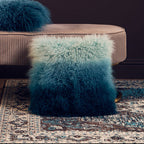Real Mongolian Fur Blue Ombre Square Cushion