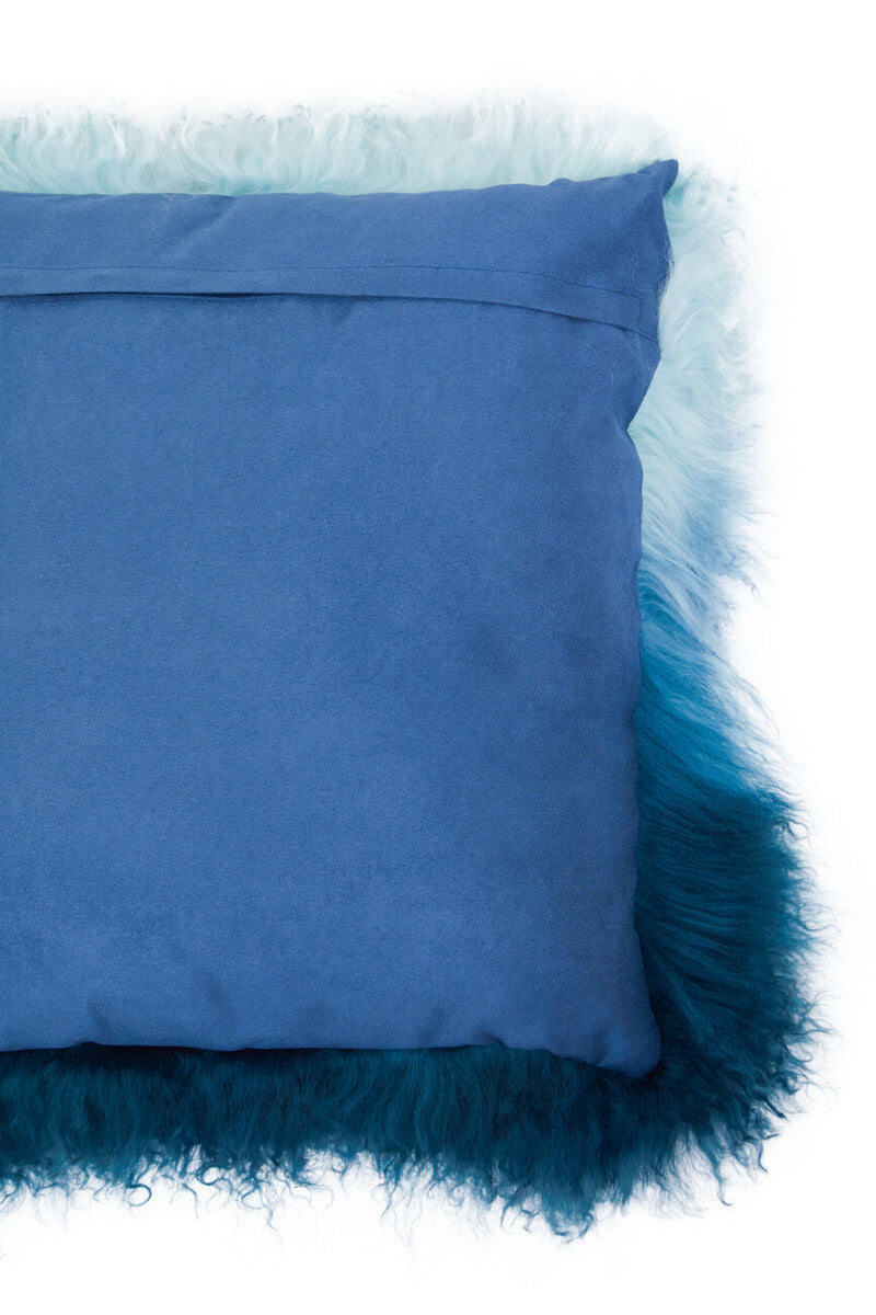 Real Mongolian Fur Blue Ombre Square Cushion