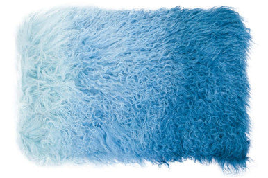 Real Mongolian Fur Blue Ombre Rectangular Cushion