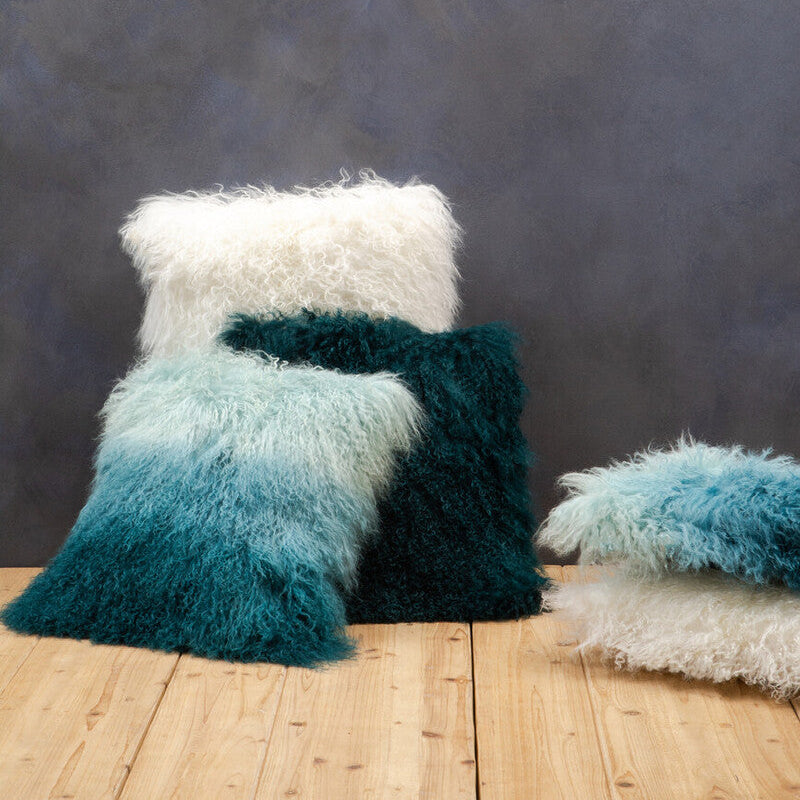 Real Mongolian Fur Blue Ombre Rectangular Cushion