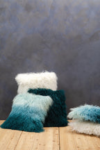 Real Mongolian Fur Blue Ombre Rectangular Cushion