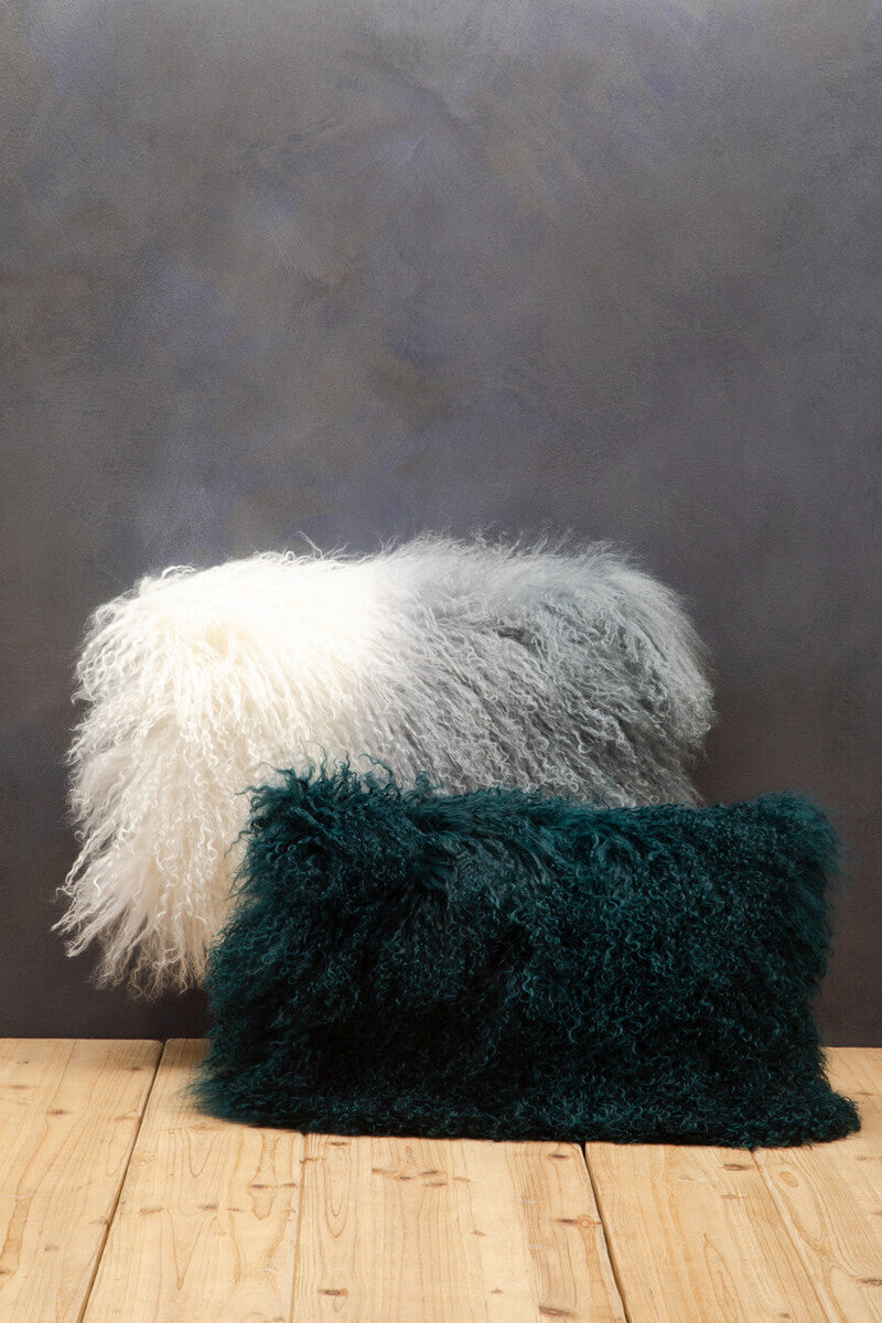 Real Mongolian Fur Blue Ombre Rectangular Cushion