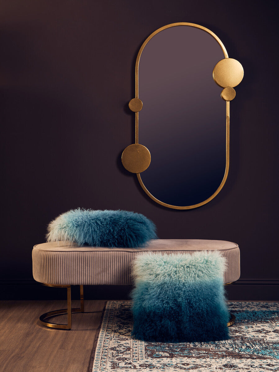 Real Mongolian Fur Blue Ombre Rectangular Cushion