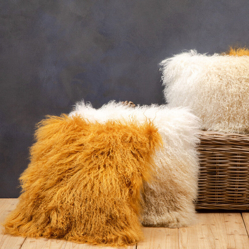 Real Mongolian Fur Natural Ombre Square Cushion