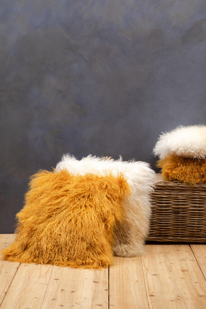 Real Mongolian Fur Natural Ombre Square Cushion