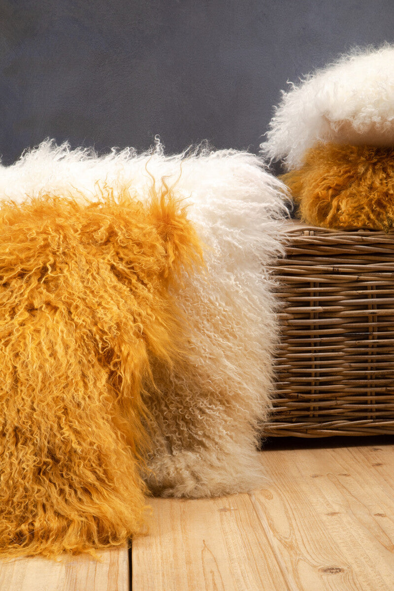 Real Mongolian Fur Natural Ombre Square Cushion