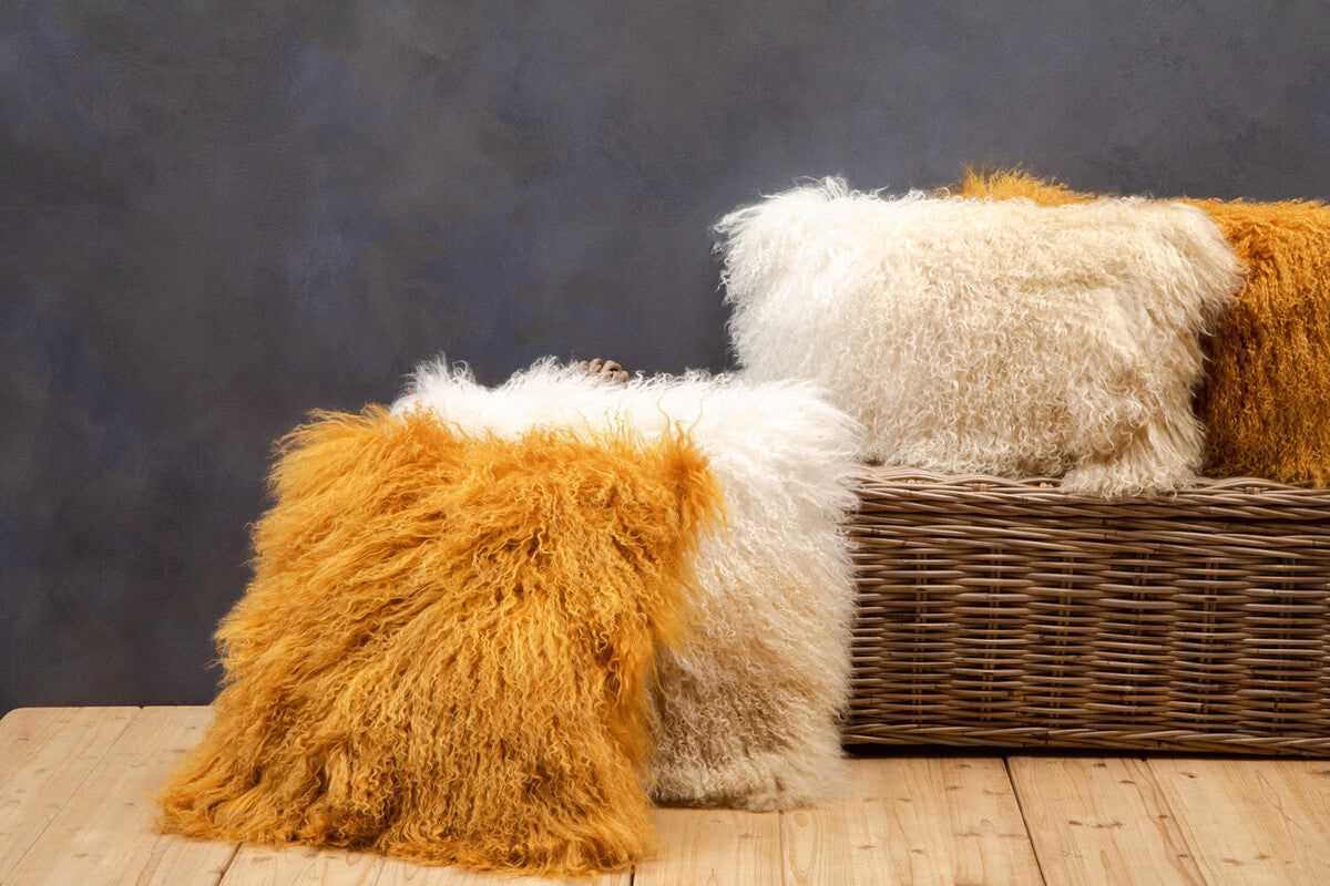 Real Mongolian Fur Natural Ombre Rectangular Cushion