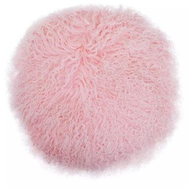 Real Mongolian Fur Pink Round Cushion