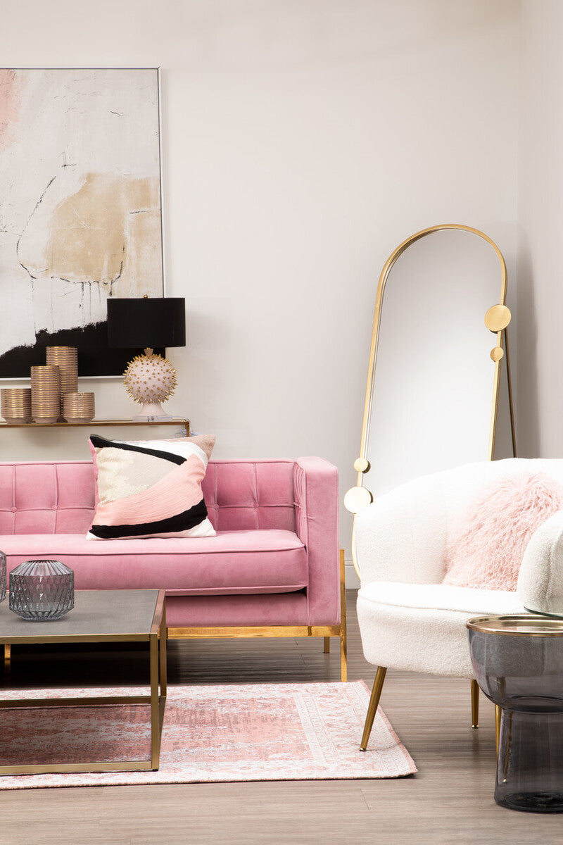 Real Mongolian Fur Pink Round Cushion