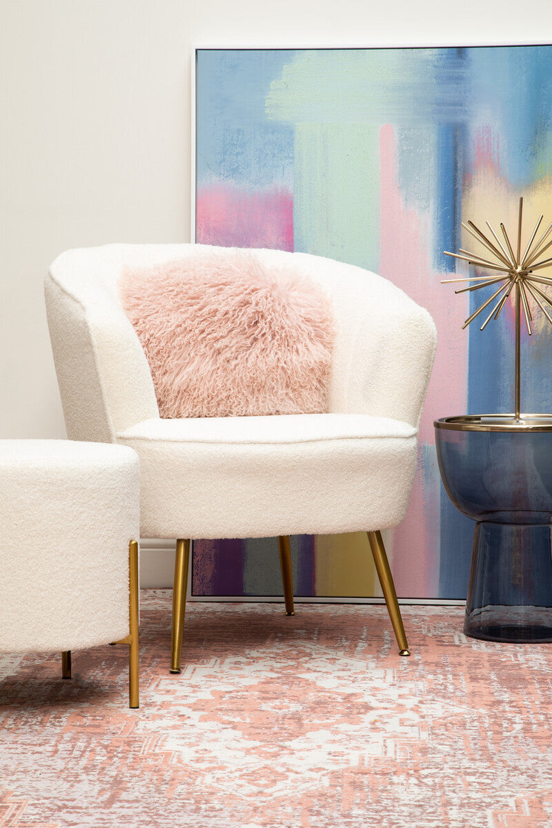Real Mongolian Fur Pink Round Cushion