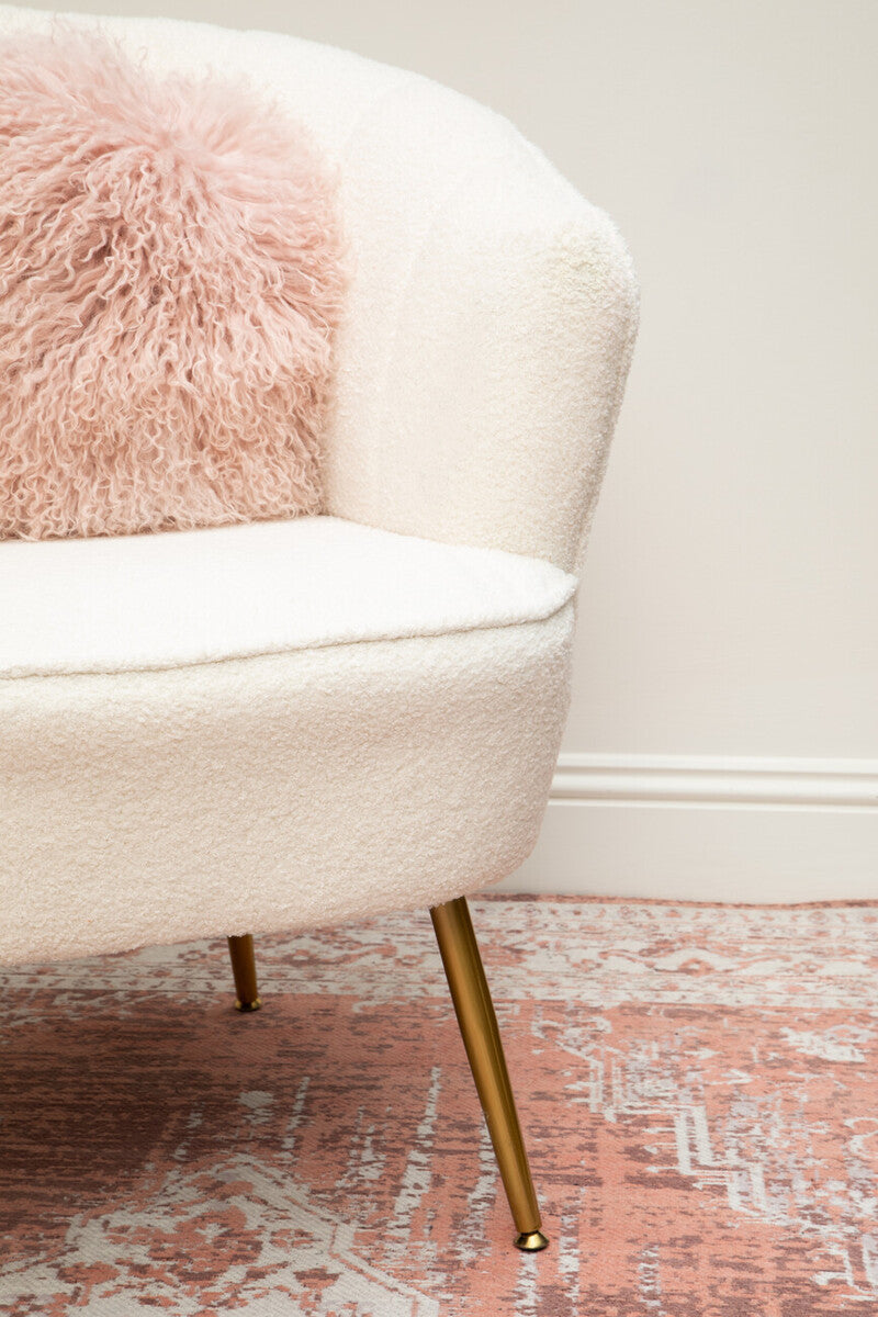 Real Mongolian Fur Pink Round Cushion