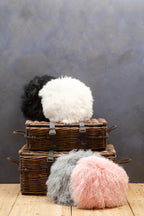 Real Mongolian Fur Pink Round Cushion