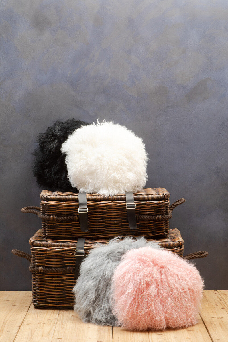 Real Mongolian Fur Pink Round Cushion