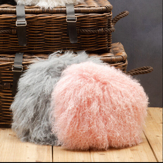 Real Mongolian Fur Pink Round Cushion