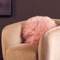 Real Mongolian Fur Pink Round Cushion