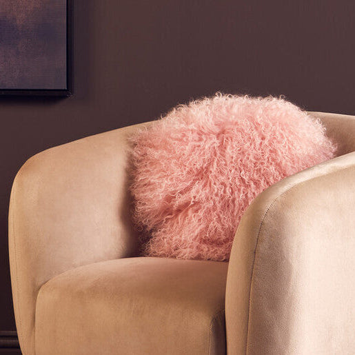 Real Mongolian Fur Pink Round Cushion