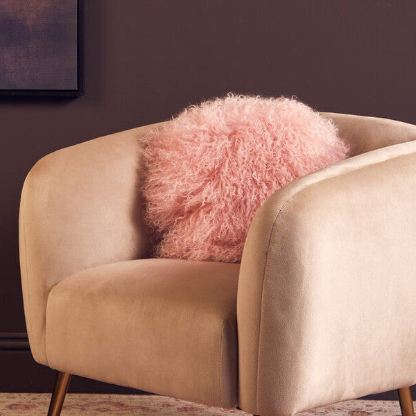 Real Mongolian Fur Pink Round Cushion