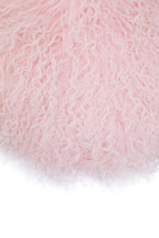 Real Mongolian Fur Pink Round Cushion