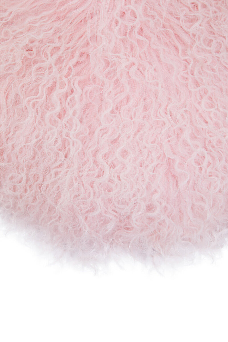 Real Mongolian Fur Pink Round Cushion
