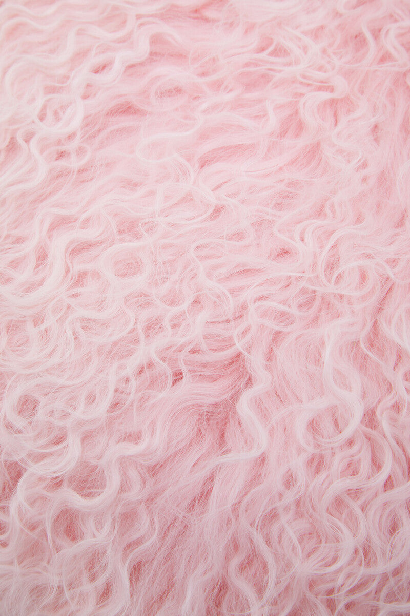 Real Mongolian Fur Pink Round Cushion