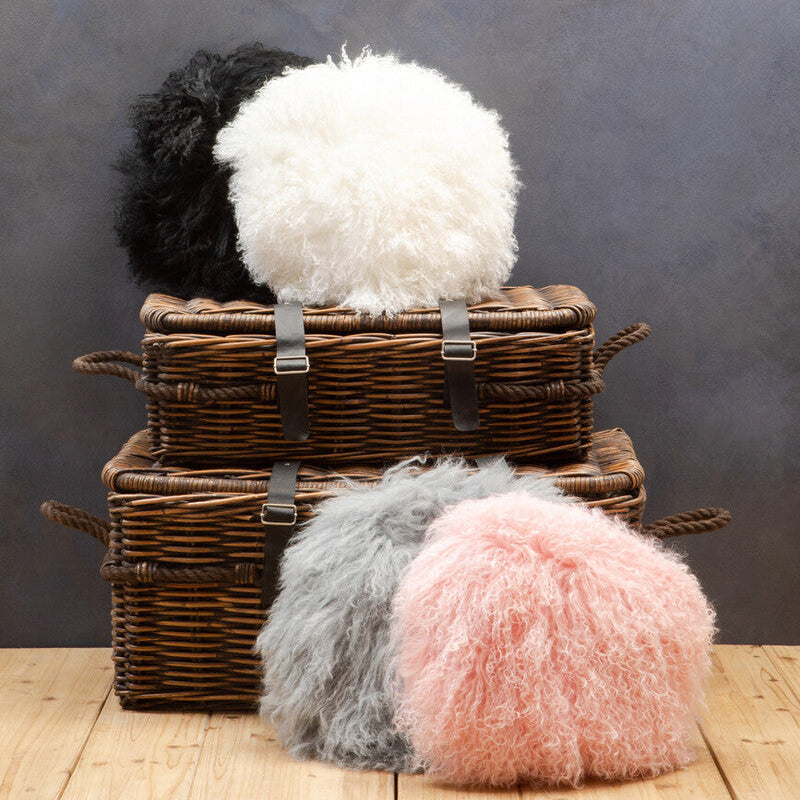 Real Mongolian Fur Grey Round Cushion